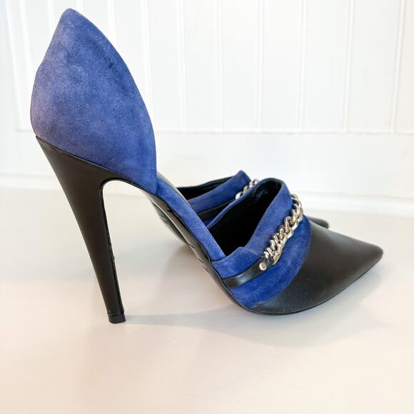 Jenni Kayne D'Orsay Suede Leather Chain Detail Pumps Black Blue 39 $595 - Picture 5 of 11